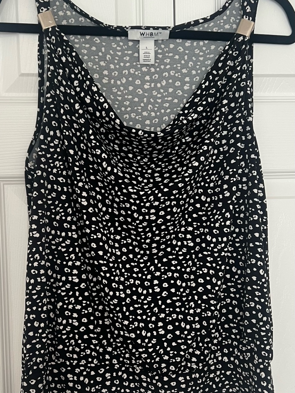White House Black Market Black & White Leopard Print Cowl Neck Camisole